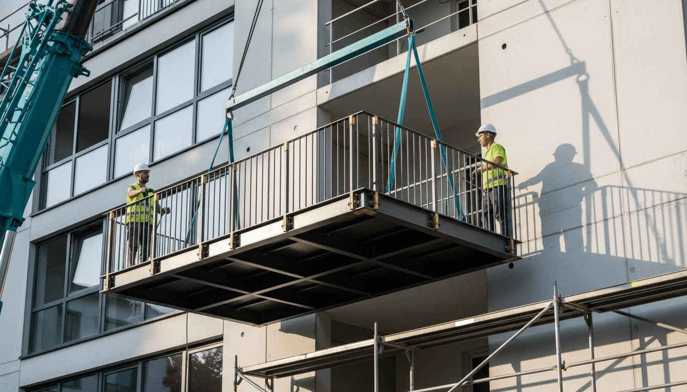 Balkonmontage mit Kran