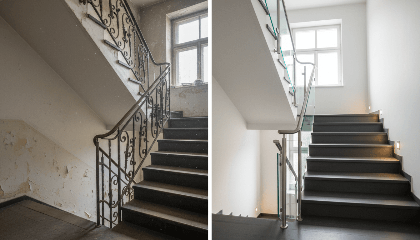 Geländer Vorher/Nachher
