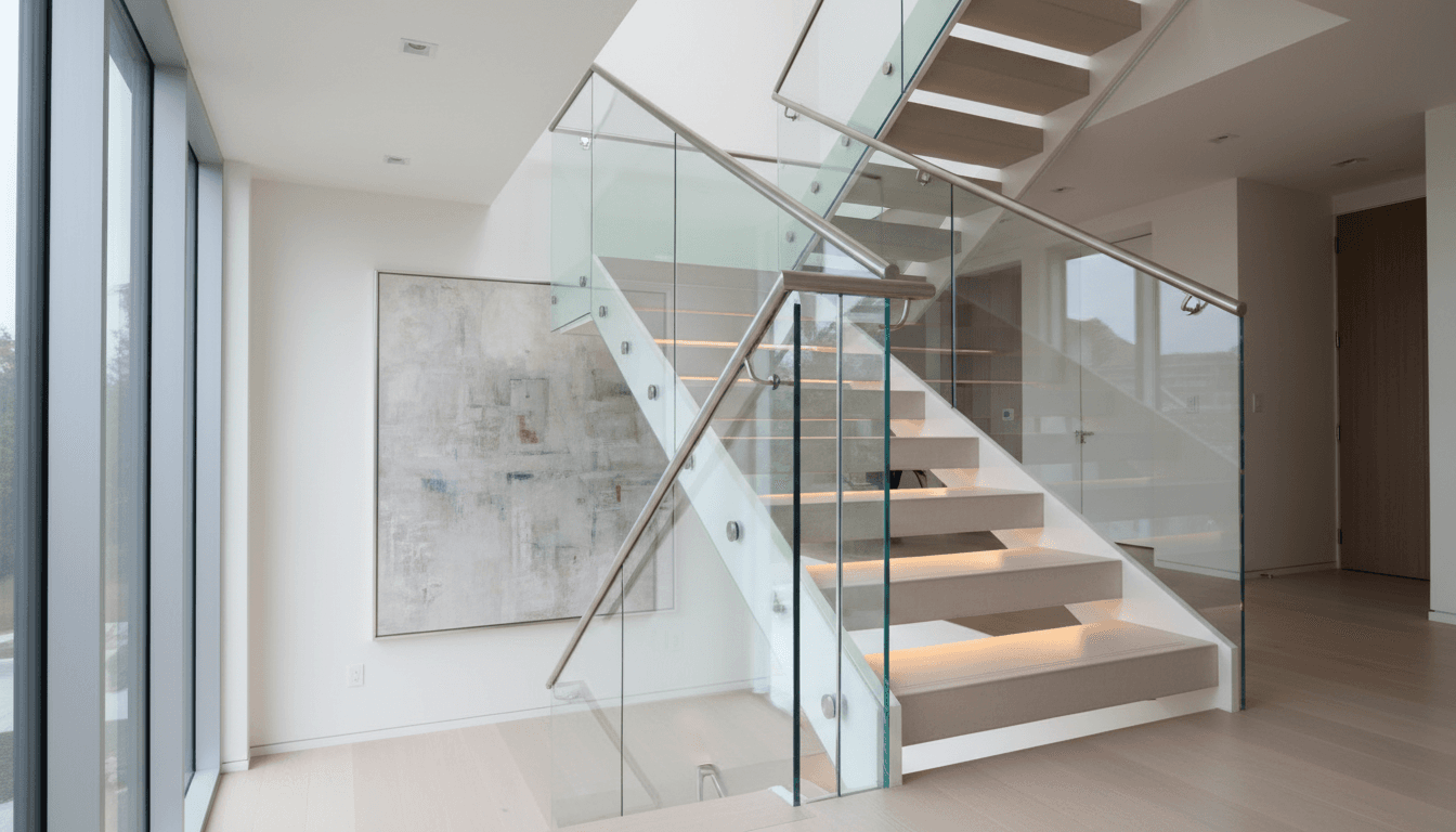 Modernes Edelstahl-Geländer mit Glasfüllung