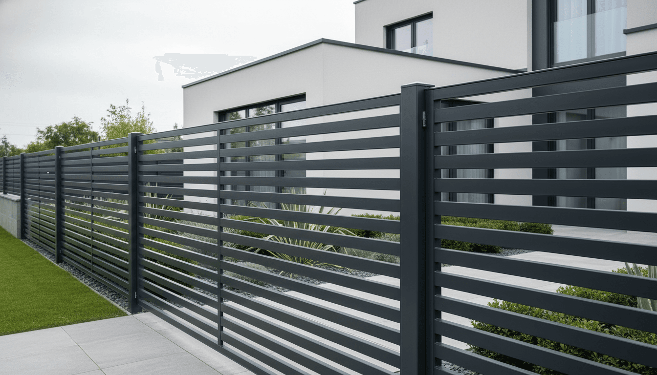 Moderner Metallzaun an Wohngrundstück